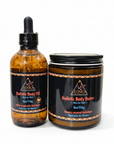 Leonica Holistic Combo with Body Butter in an amber jar and calendula-infused Body Oil in an amber dropper bottle
